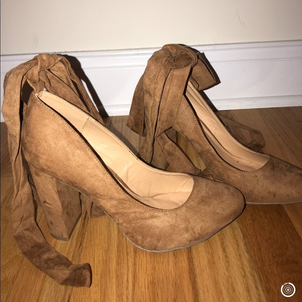 Trendy brown lace up heels